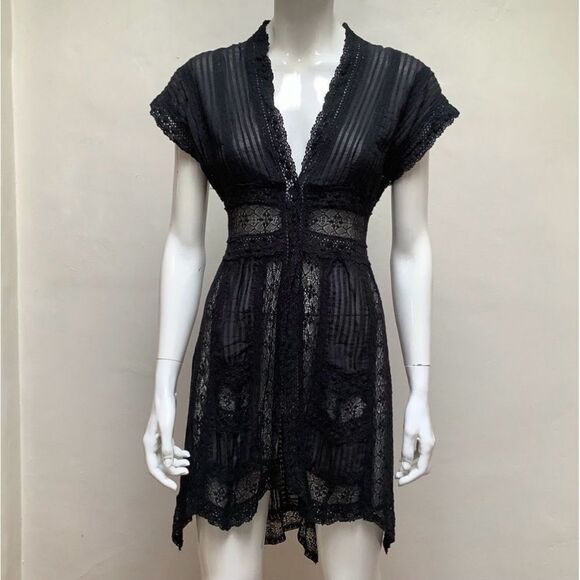 BIYA Designer of JOHNNY WAS Sheer Lace Dress Intricate Sheer and Lace High Low - Picture 9 of 15